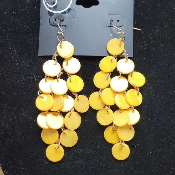 Designs by Jil Yellow Dangle Circle Hook Earrings - Picture 2 of 3